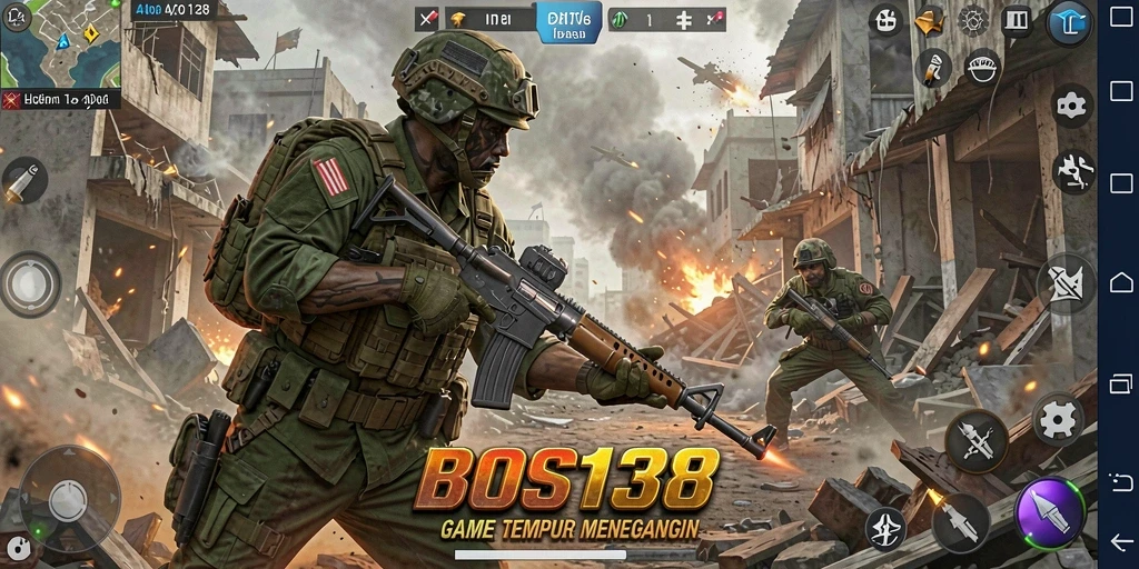 Screenshot menampilkan aksi tempur seru dalam BOS138.