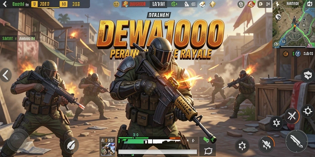 Gameplay DEWA1000 menampilkan aksi pertempuran yang mendebarkan dalam Battle Royale.