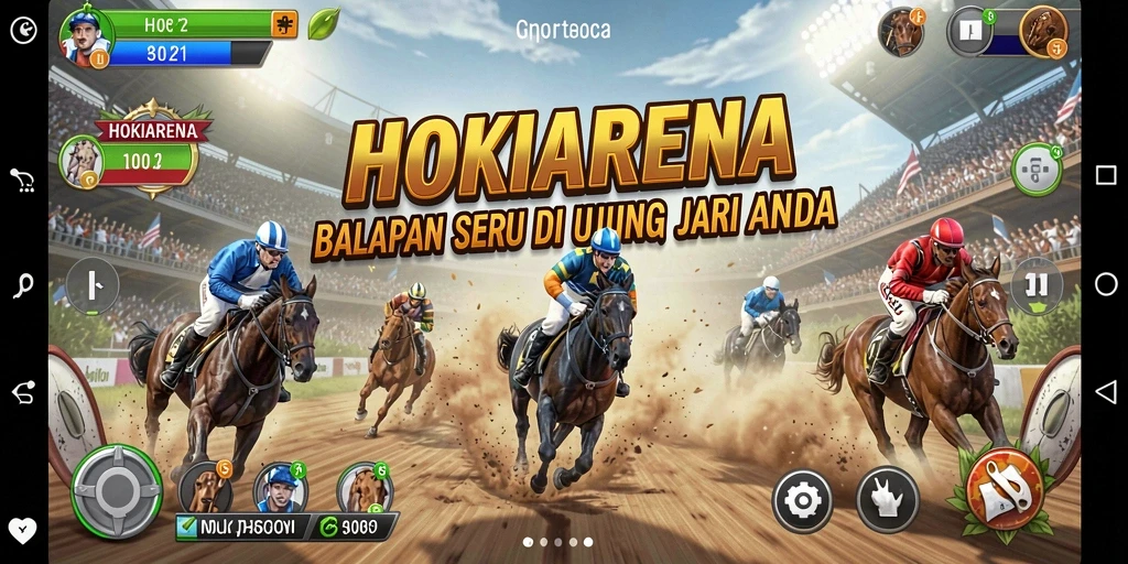 Tampilan layar gameplay HOKIARENA yang mendebarkan dengan balapan cepat.