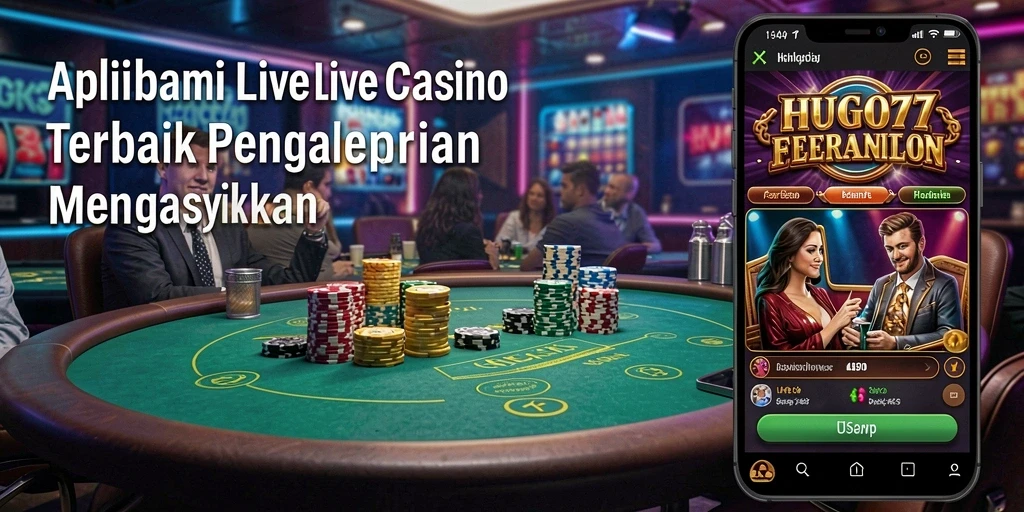Tampilan gameplay Live Casino HUGO77 dengan dealer langsung dan interaksi pemain.