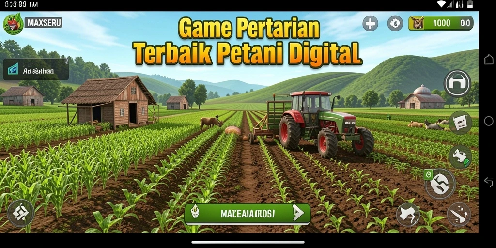 Screenshot menampilkan gameplay seru dari MAXSERU dengan aktivitas bertani yang interaktif.