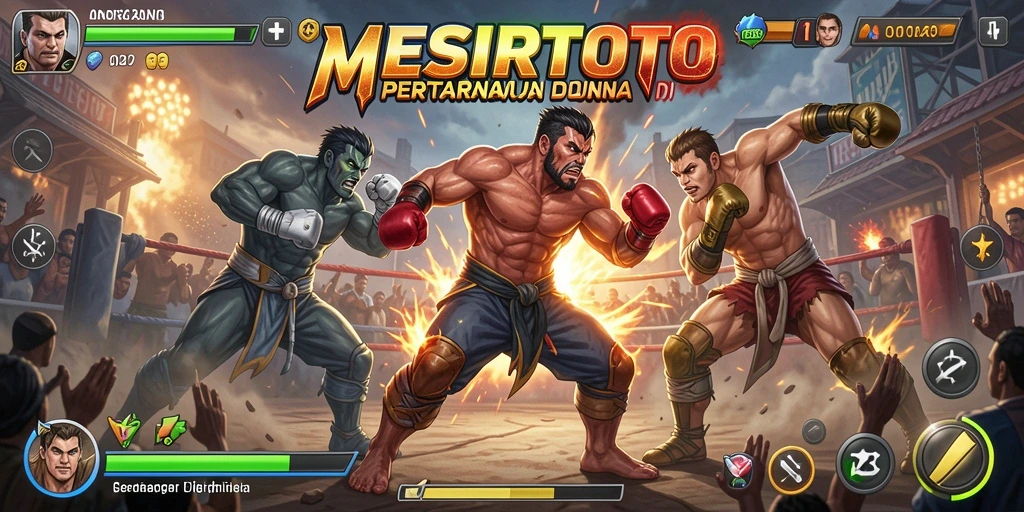 Tampilan seru pertarungan di MESIRTOTO dengan berbagai karakter.