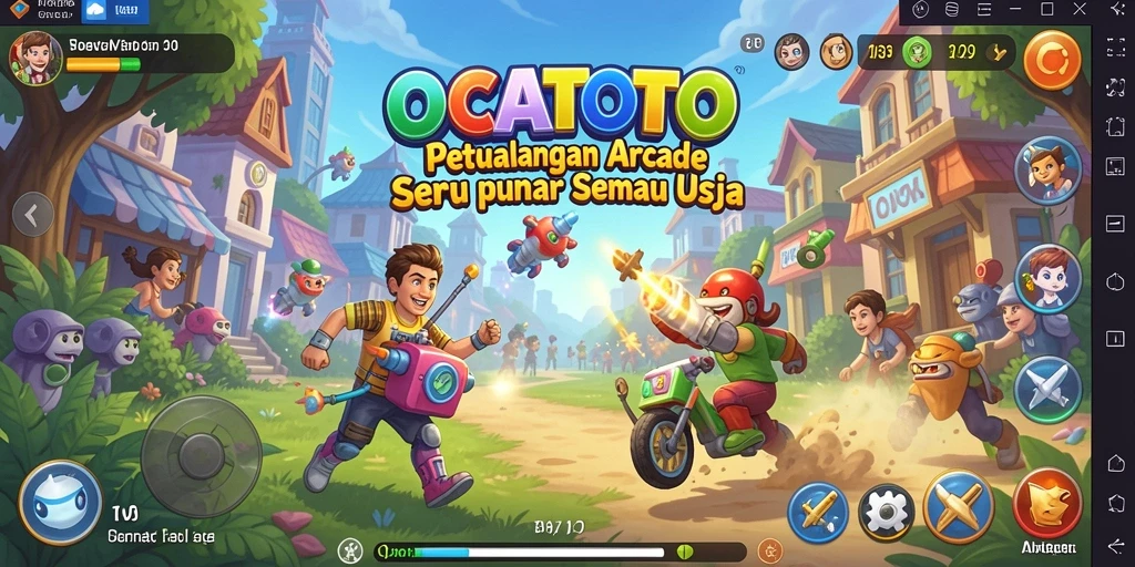 Tampilan gameplay OCATOTO yang penuh warna dan seru.