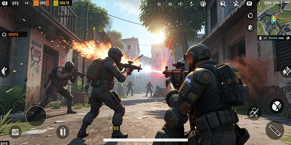 Screenshot gameplay ORA78 menampilkan aksi tembak-menembak yang seru.