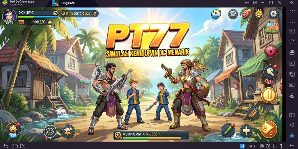 Tampilan gameplay PT777 dengan karakter yang berinteraksi dan lingkungan yang dinamis.