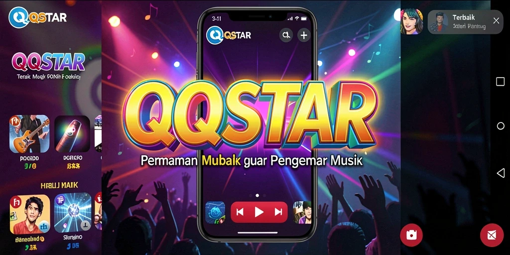 Tampilan gameplay QQSTAR yang menarik dengan berbagai alat musik.