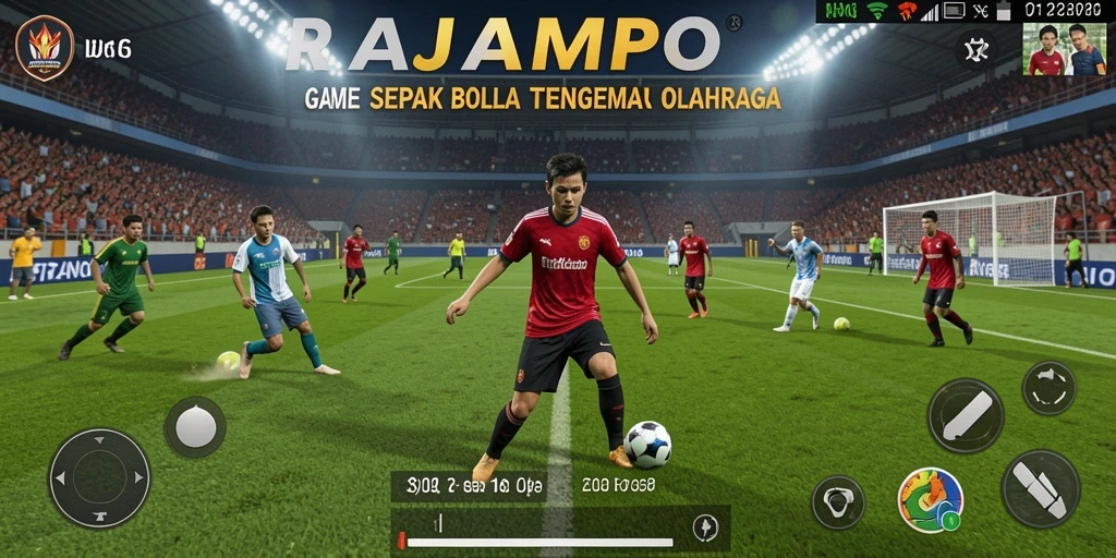 Gameplay RAJAMPO menampilkan aksi sepak bola yang menegangkan dan grafis yang memukau.