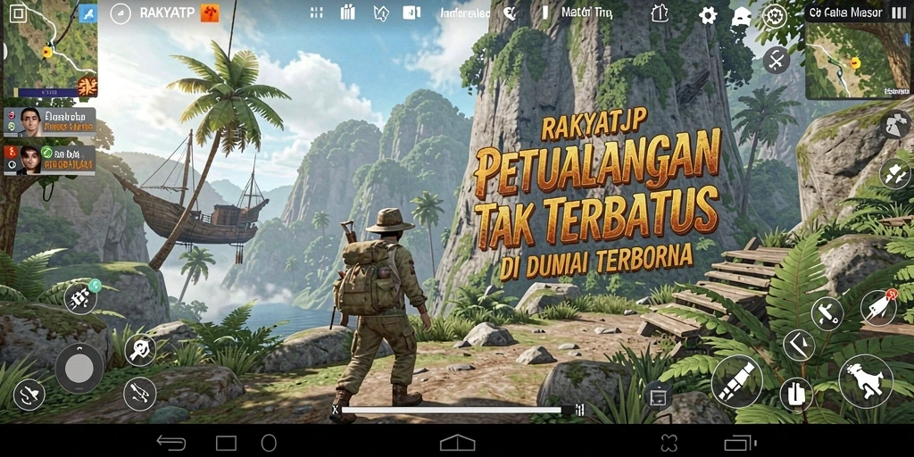 Tampilan gameplay RAKYATJP yang menampilkan eksplorasi dunia terbuka yang luas.