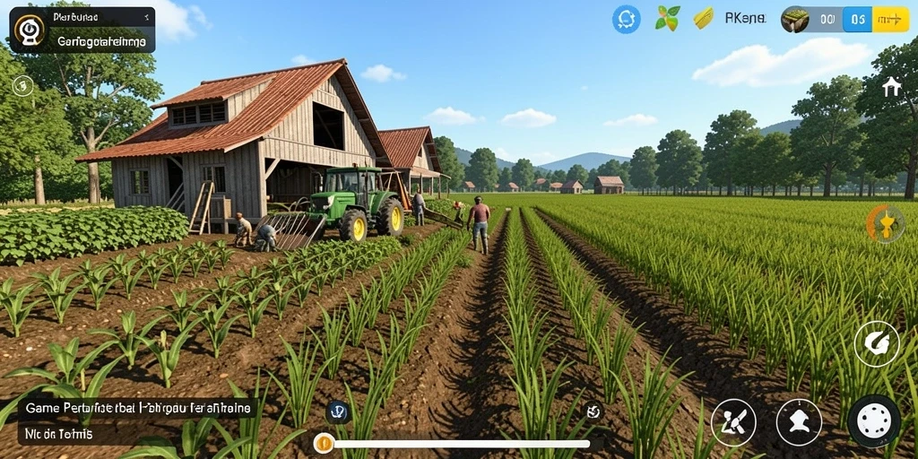 Screenshot gameplay RK55 menampilkan aktivitas bertani yang seru.