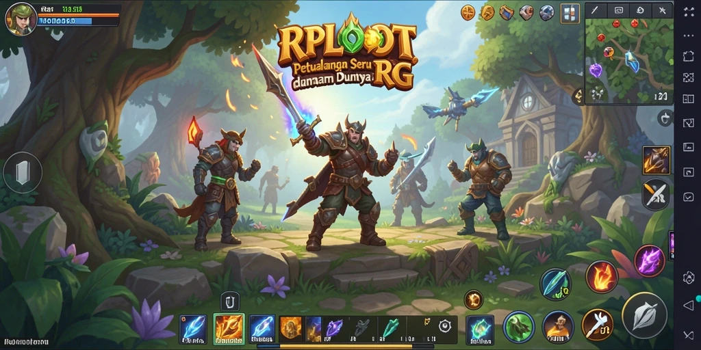 Screenshot RPLOOT yang menampilkan aksi pertempuran seru dan dunia fantasi.