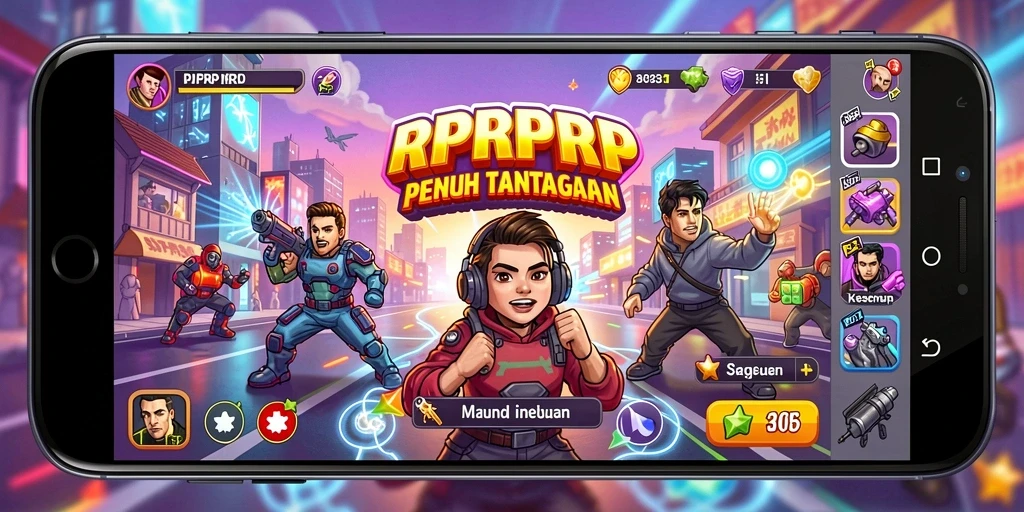 Screenshot menampilkan gameplay RPRPRP dengan aksi seru dan grafis warna-warni.