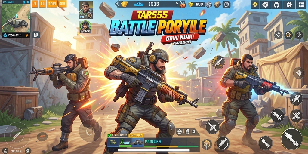 Tampilan gameplay TAR555 yang seru dan mendebarkan dalam pertarungan Battle Royale.