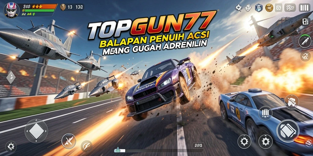 Screenshot gameplay <strong>TOPGUN77</strong> menampilkan aksi balapan seru dengan grafis memukau.
