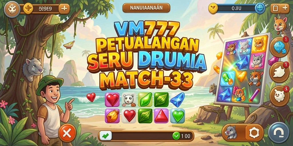 Screenshot gameplay VM777 menunjukkan serunya mencocokkan item dalam level sulit.
